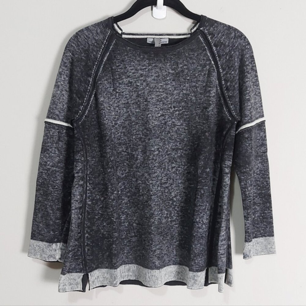 Soleil Women Heathered Soft Cashmere Long Sleeve Top Large Cutout Neckline Hem